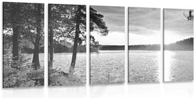 Quadri 5 pezzi – Tramonto sul lago in bianco e nero