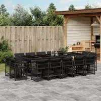 Set da Pranzo da Giardino 15 pz con Cuscini Nero in Polyrattan 3211771