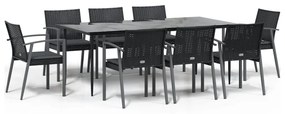 Set pranzo da giardino 9 pz con cuscini in polyrattan e acciaio