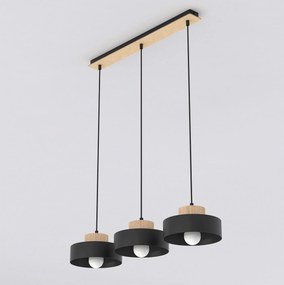 Lampadario a Sospensione KIVI 3 in Acciaio e Legno 3xE27