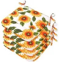 Set 4 Cuscini Sedia Cucina Cotone Lavabili Morbidi Universali Coprisedia Girasoli Bianco