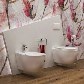 Bidet e Vaso wc sospesi Impression filo muro in ceramica completo di sedile softclose