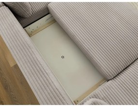 Divano angolare in grigio chiaro/beige allungabile (con penisola a sinistra/a forma di "U") con rivestimento in velluto a coste Lucien – Bobochic Paris