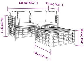 Set Divani da Giardino 3 pz con Cuscini Antracite in Polyrattan