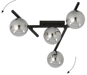 Plafoniera Moderna 4 Luci Teti In Acciaio Nero Bracci Regolabili E Vetro Fumè