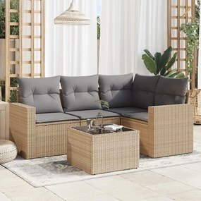 Set divano da giardino 5 pz con cuscini beige in polyrattan