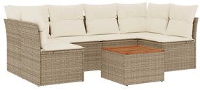 Set Divani da Giardino 7 pz con Cuscini Beige in Polyrattan