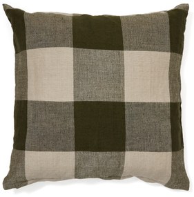 Kave Home - Federa cuscino Solin in lino e cotone a quadrati verde 50 x 50 cm