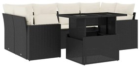 Set divani da giardino con cuscini 7pz nero polyrattan