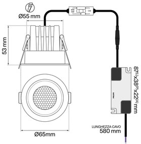 Faro da Incasso Nero 8W, Foro Ø55mm, CCT, 15°-55° con driver Philips Colore Bianco Variabile CCT
