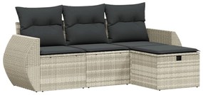 Set divano da giardino 4pz con cuscini grigio chiaro polyrattan