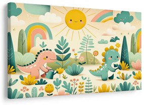 Quadro su tela – Giornata di gioco dei piccoli dinosauri nella natura