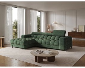 Divano angolare verde allungabile/con contenitore (con penisola a sinistra/con chaise lounge) con rivestimento in bouclé Felro – ELTAP