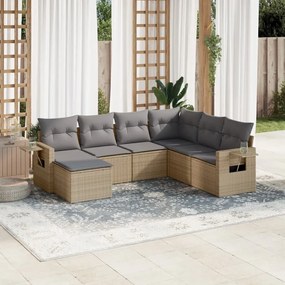 Set divani da giardino 7 pz con cuscini beige in polyrattan