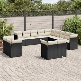 Set divani da giardino 13pz con cuscini nero in polyrattan