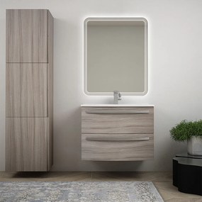 Mobile bagno 75 cm Larice sospeso bombato - Berlino con specchio led e colonna da 170 cm