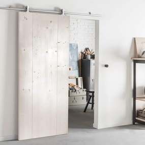 Porta scorrevole reversibile Barn bianco in acciaio bianco, L 96 x H 215 cm, con binario Ermes