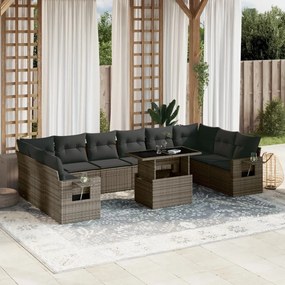 Set divani da giardino 11 pz con cuscini in polyrattan grigio