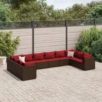 Set Divani da Giardino 10 pz con Cuscini in Polyrattan Marrone 3308285