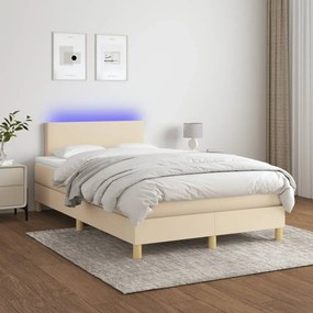 Letto a molle con materasso e led crema 120x190 cm in tessuto