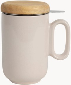 Set di 4 tazze in gres con filtro tè e coperchio in legno di caucciù Baltika