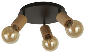 Plafoniera Industrial-Nordico Spinoso Acciaio Nero Legno Marrone 3 Luci E27