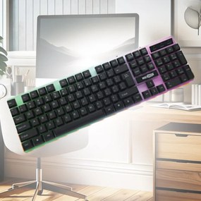 Tastiera da Gaming Membrana Retro Illuminata con Colori RGB Casuale Layout Italiana QWERTY con Tasti Silenziosi