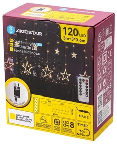 Aigostar - Catena luminosa LED da esterno per Natale 120xLED/6W/230V/8 funzioni 3x0,6m IP44 bianco caldo+telecomando