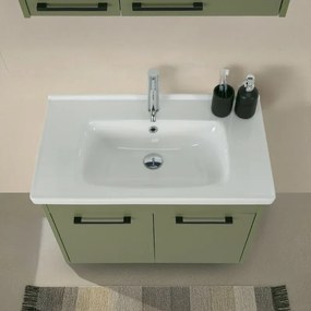 Mobile bagno sospeso 80 cm verde effetto legno con armadietto a specchio Sofia