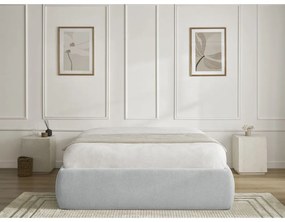 Letto matrimoniale imbottito grigio chiaro con contenitore/senza testiera con rete inclusa 180x200 cm Inera – Bobochic Paris