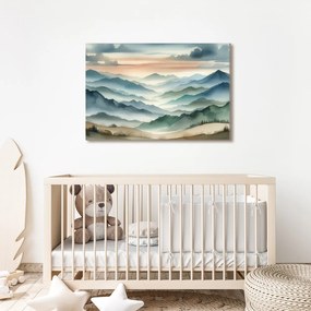 Quadro su tela – Montagne silenziose nella nebbia del mattino