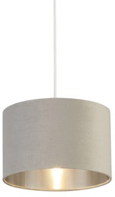 Paralume Contemporaneo Tamburo Acciaio Grigio Velluto Grigio 1 Luce D28Cm