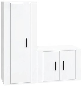Set di mobili porta tv 2 pz bianco lucido in legno multistrato