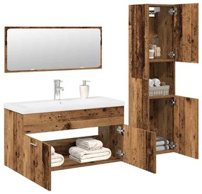 Set Mobili Da Bagno 4 Pz Legno Antico İn Legno Multistrato /