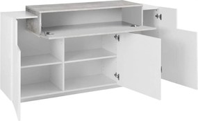 Credenza moderna CORO con 3 ante a battente e 1 anta a ribalta in bianco lucido e cemento