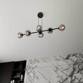 Lampadario a Sospensione in Acciaio e Vetro ROSSI 6 Nero 6xE14