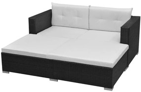 Set divani da giardino 3 pz con cuscini in polyrattan nero