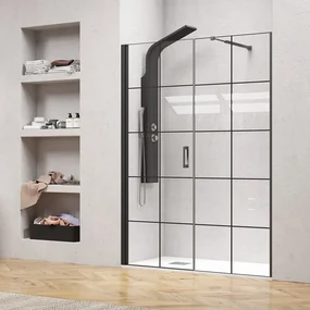 Kamalu - Porta doccia 131-134 cm telaio nero opaco vetro serigrafato | KAM-P5000