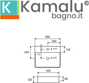 Lavabo bagno da appoggio 50cm ceramica bianco lucido | Litos-0006 - KAMALU