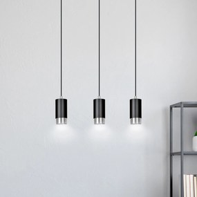 Lampadario 3 Luci Ivar Con Cilindri In Acciaio Nero E Cromo