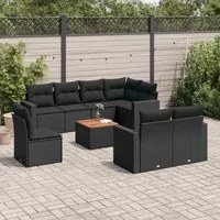 Set Divani da Giardino 9 pz con Cuscini Nero in Polyrattan 3256489