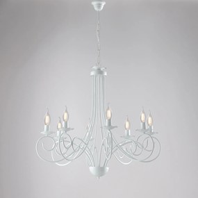 Lampadario Provenzale Candelabro Alma 8 Luci Ferro Battuto Bianco Shabby