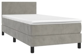 Letto a molle materasso e led grigio chiaro 80x200 cm velluto