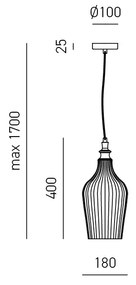 Sospensione Contemporanea Cleofe Metallo Ottone Vetro Ambra 1 Luce E27 D.18Cm