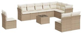 Set Divani da Giardino 11 pz con Cuscini Beige in Polyrattan