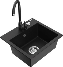 Mexen Milo lavello da cucina in granito 1-vasca con rubinetto cucina Telma, nero - 6505-77-670200-70