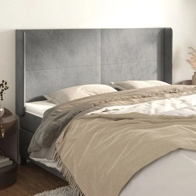 Testiera Ad Orecchio Grigio Chiaro 183x16x118/128 Cm İn Velluto /