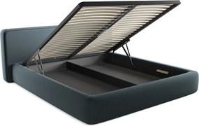 Letto matrimoniale imbottito blu con contenitore con griglia 180x200 cm Kiana - Makamii