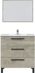 Mobile Bagno 80 Cm 3 Cassetti Con Lavabo E Specchio Athena Rovere Alaska