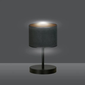 Lampada Da Tavolo 1 Luce Ganesha In Acciaio Nero E Paralume In Tessuto Nero